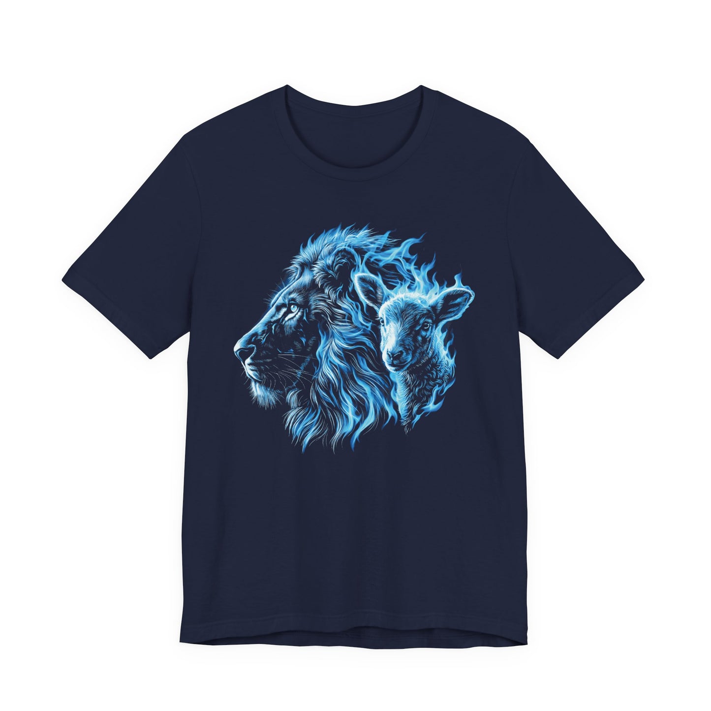 Blue Flame Lion T-Shirt — Lion & Lamb Neon Graphic Tee | Christian Gift UK