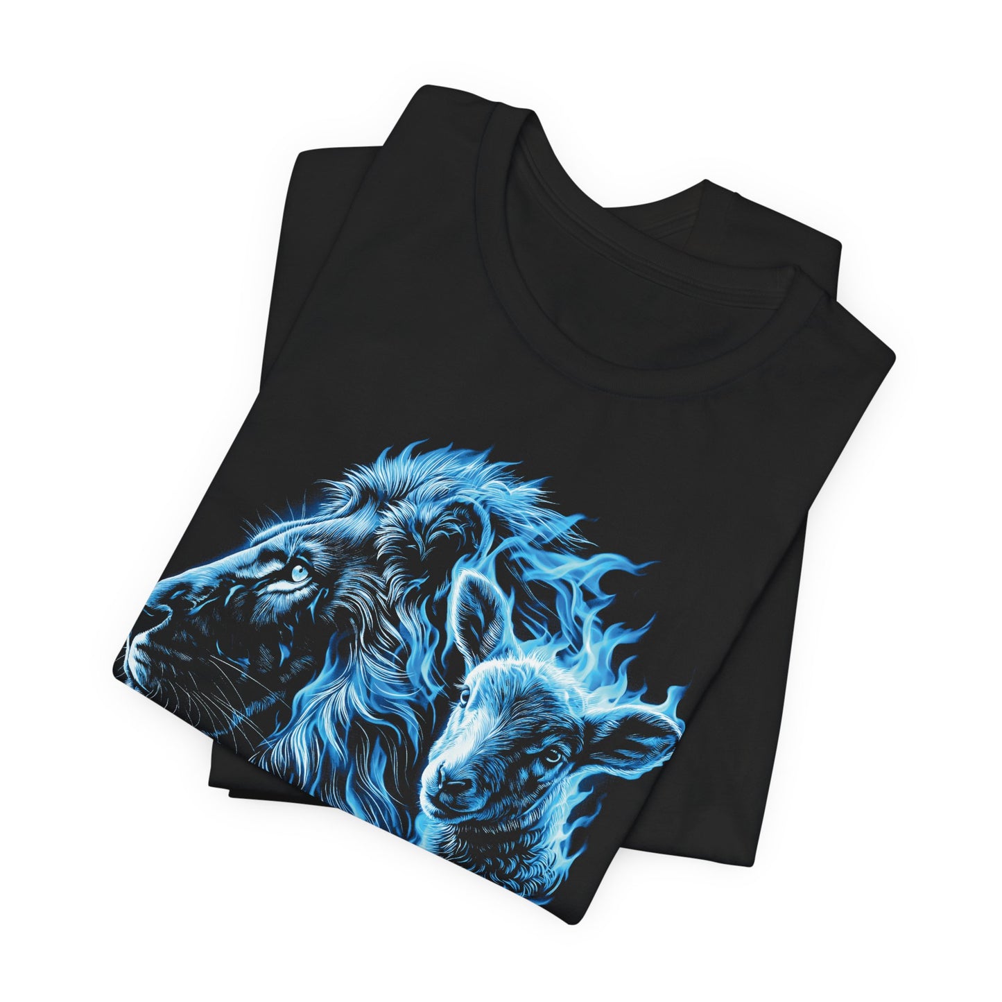 Blue Flame Lion T-Shirt — Lion & Lamb Neon Graphic Tee | Christian Gift UK