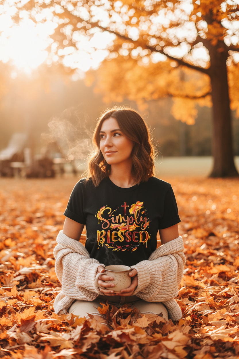 Simply Blessed T-Shirt — Christian Gift | Autumn Watercolour Faith Tee UK
